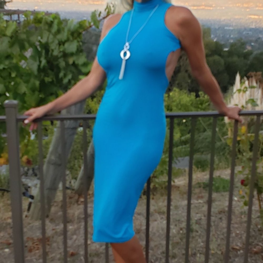 Blue Halter Backless Midi Dress - Gem Blue Halter Backless Midi Dress - Gem